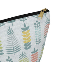 Stamped Leaves Accessory Pouch w T-bottom in Aqua